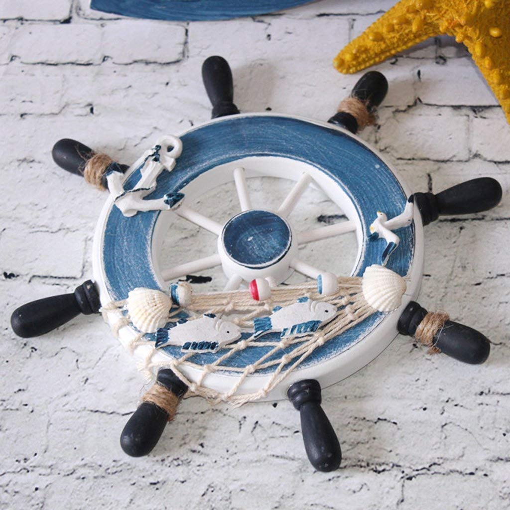 Voarge Aestm Wall Decoration Steering Wheel Wooden Steering Wheel Decoration with Fish Net Ship Steering Wheel Decoration Maritime Decoration Nautical Boat House Garden Decoration - Image 2