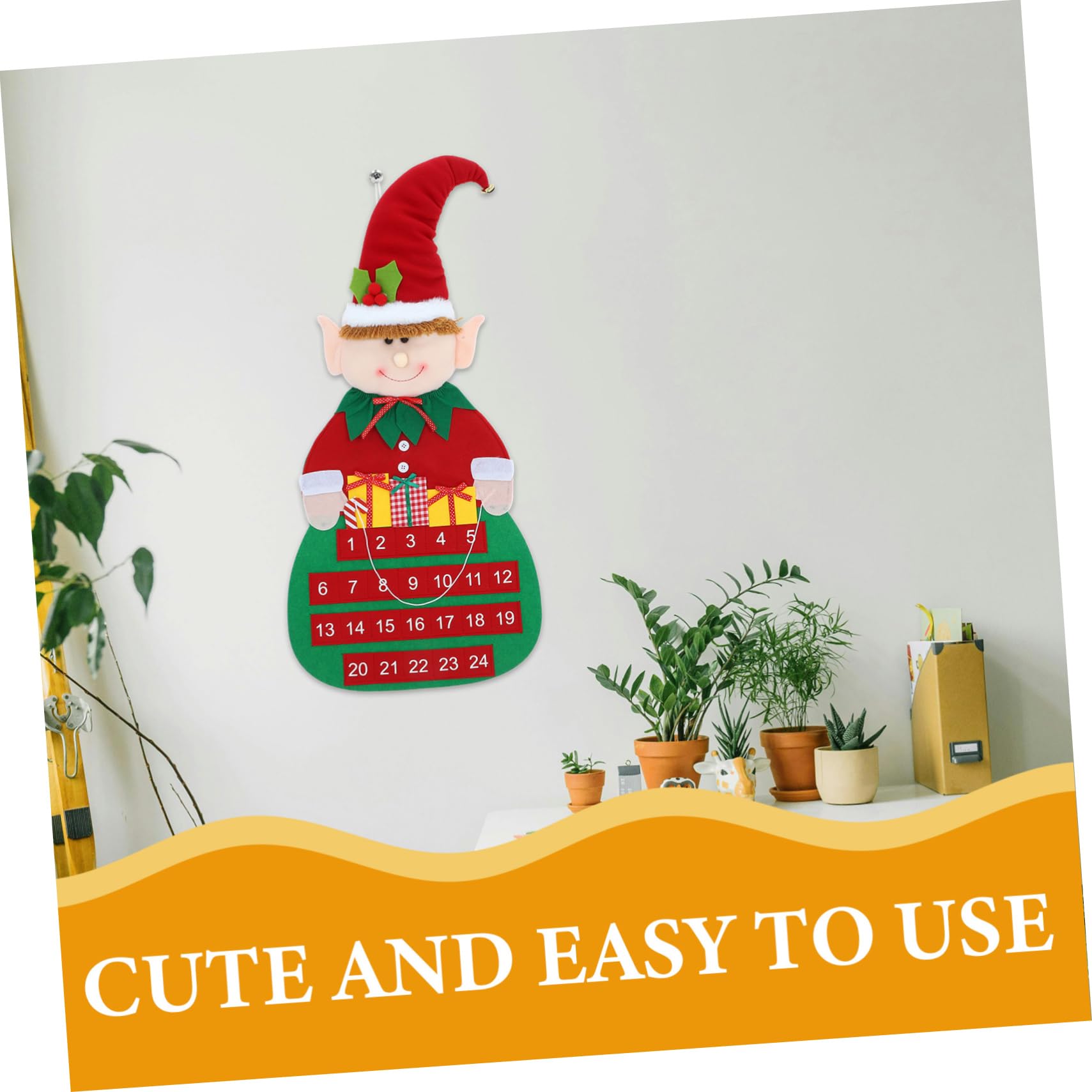 NUOBESTY Weihnachts Countdown Kalender aus Filz Adventskalender für Wand oder Tür mit Taschen zum Zählen der Tage Robust und Wiederverwendbar Einfache Anbringung für Weihnachtsdeko