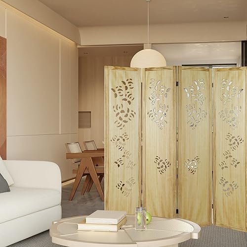 Miniatura 2 de ECOMEX Separadores de habitación tallados de 4 paneles, paneles plegables de privacidad de 5.6 pies, pantalla de división portátil de pared de