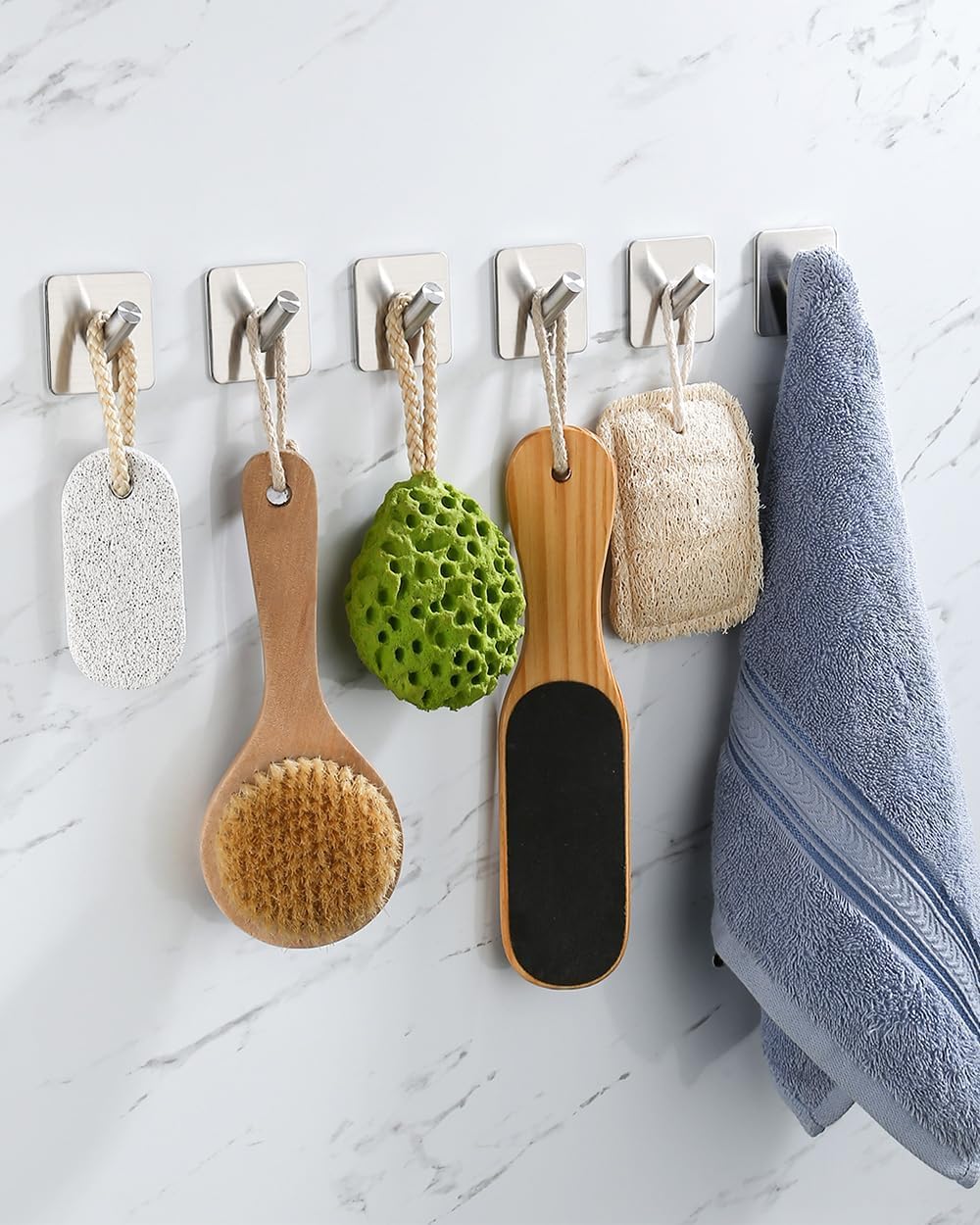YLITREUS Ganci Adesivi Acciaio Inox 6 Pezzi – Ganci per Accappatoio Senza Forare, Impermeabili e Antiruggine, Adatti per Bagno e Cucina, Argento