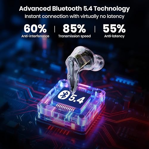 Miniatura 4 de Auriculares inalámbricos Bluetooth 5.4 35H estéreo de graves profundos con ruido ENC Call Cool Gaming Bluetooth auriculares con 25 ms, IP5 modo dual