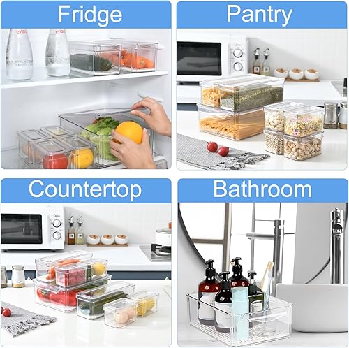 Miniatura 5 de Paquete de 10 organizadores de refrigerador y almacenamiento, contenedores apilables para refrigerador con tapas, contenedores de almacenamiento de