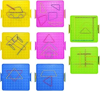 Oopsu 8 Pack Plastic Mathematical Manipulative Material Array Block Geo Board with 80 Latex Bands for Kids(4 Colors)