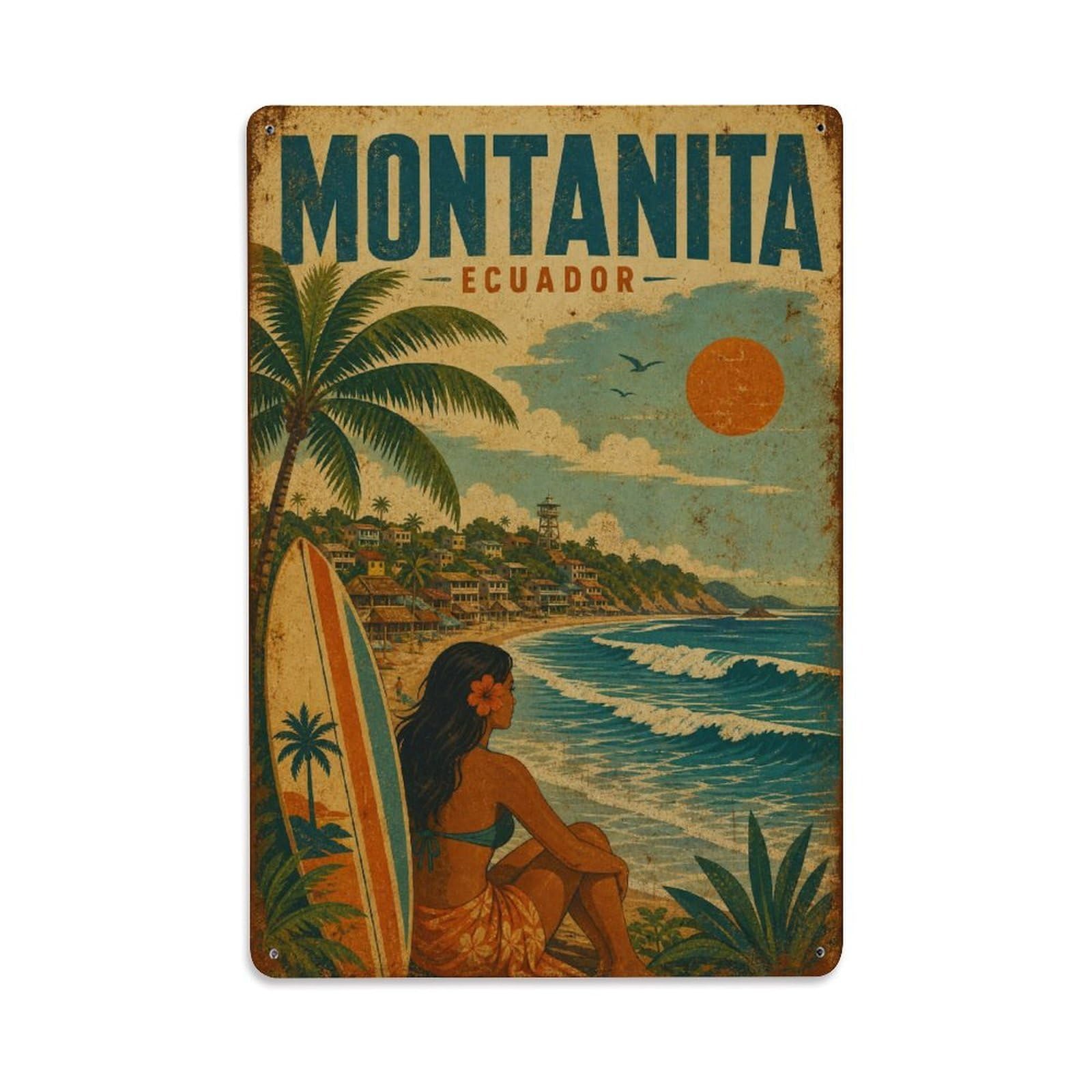 Travel Retro Ecuador Montanita Metal Tin Sign