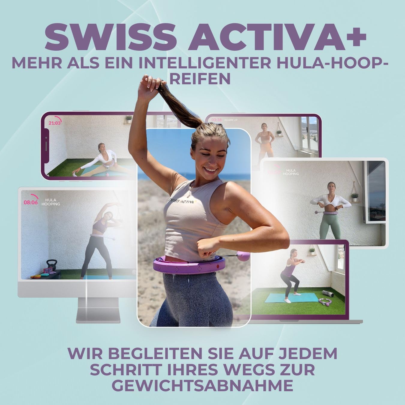Swiss Activa+ S6+ Smart z trymerem w talii – obwód w talii 56-112 cm – utrata wagi Infinity Smart Weighted Hula hop dla kobiet