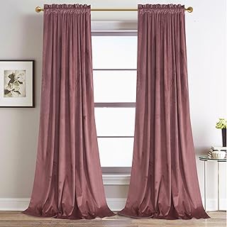 Roslynwood Dusty Rose Velvet Curtains 84 inches Long for Bedroom, Super Soft Room Darkening Thermal Insulated Window Curtains for Living Room/Nursery Kids, W52 x L84, 2 Panels - Buy now