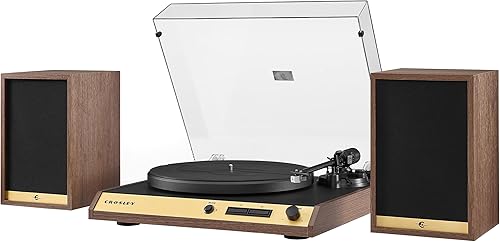 Miniatura 7 de Crosley C72 - Tocadiscos Bluetooth de 2 velocidades con transmisión por correa con altavoces de 80 W y brazo de fibra de carbono, nogal