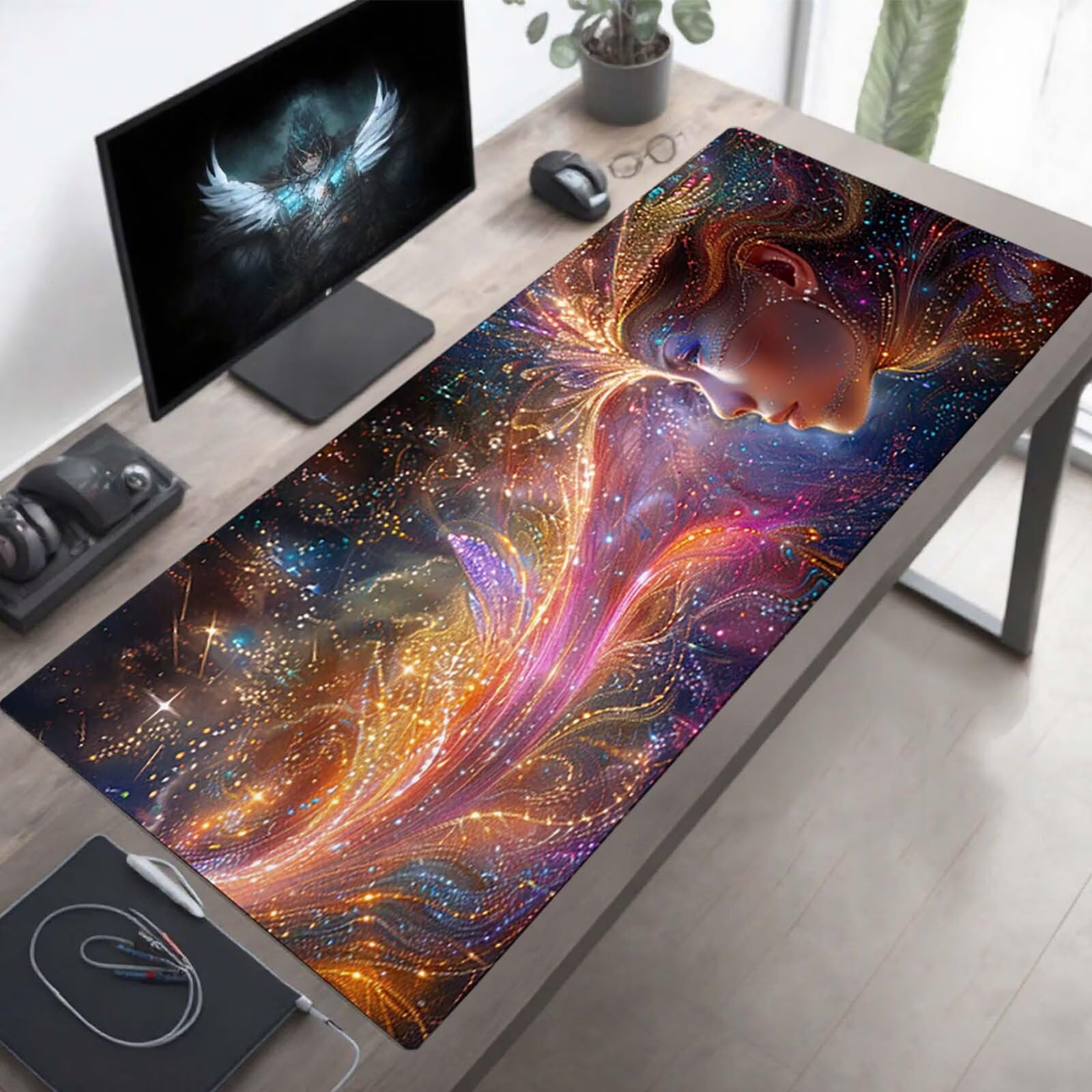 Alfombrilla Ratón, Alfombrilla Gaming Negro XXL 140 x 60 cm, Extendida Base de Antideslizante Caucho Mouse Pad Mujer, Protector Escritorio con Bordes Cosidos, Mejora la precisión PjY899 O-4