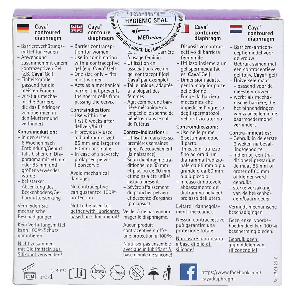 Caya Diaphragma - hormonfreie und ökonomische Verhütung - 2 Jahre wiederverwendbar - latexfrei - 1 Stück