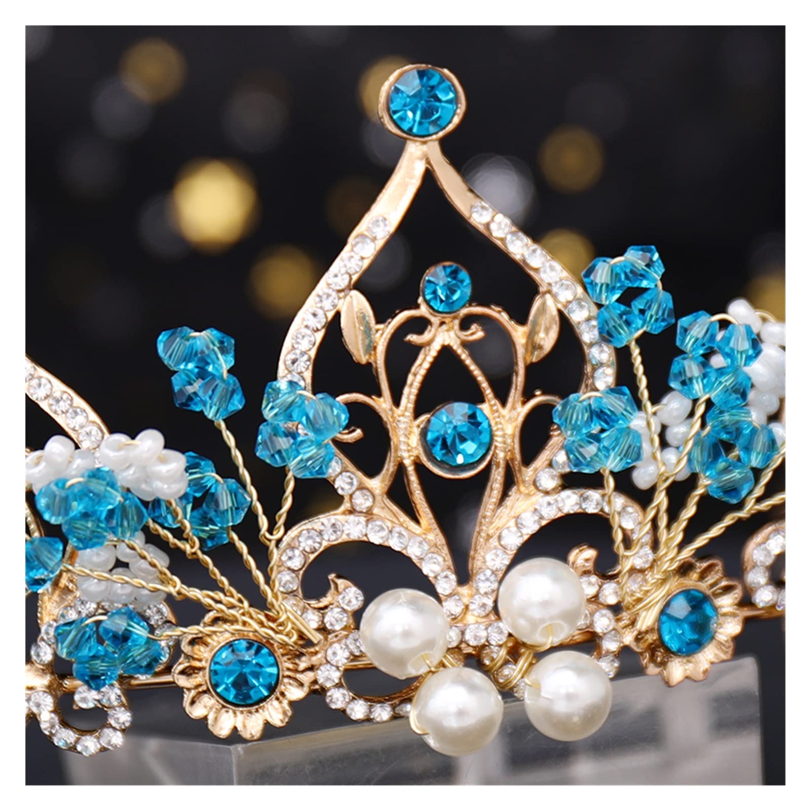 Blume Perle Blau Kristall Tiara Trendige Prinzessin Krone Braut Diadem Hochzeit Krone Diademe Haarschmuck Hochzeit Haarschmuck Tiara (Metal Color : A Blue)