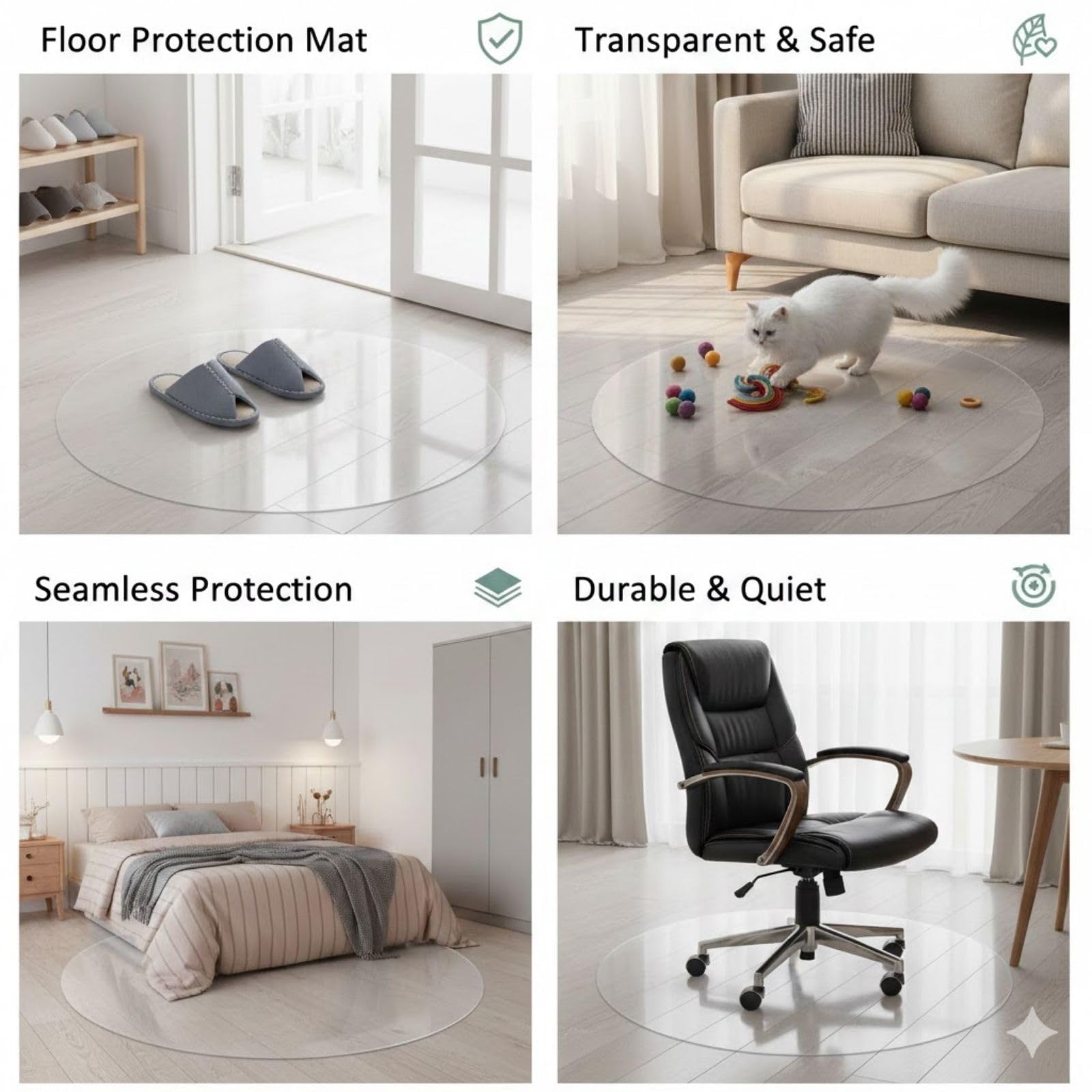 Tapis de chaise de bureau transparent pour moquette et planchers en bois dur rond de 150 cm pour chaises roulantes, tapis de bureau – Idéal pour la maison et le bureau