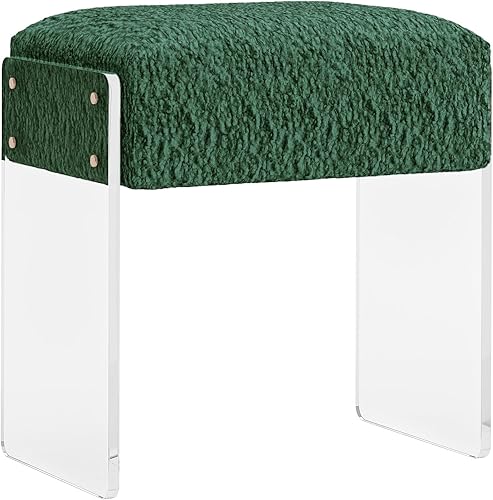 Taburete suave y esponjoso, moderno reposapiés de acrílico con asiento tapizado, taburete esponjoso para sala de estar y dormitorio (verde)
