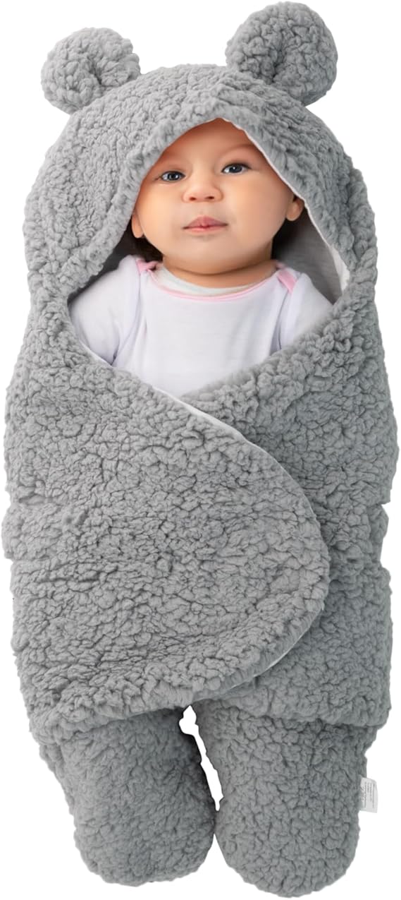 CUQOO Super Soft Newborn Baby Swaddle Suit in Grey Warm Thermal