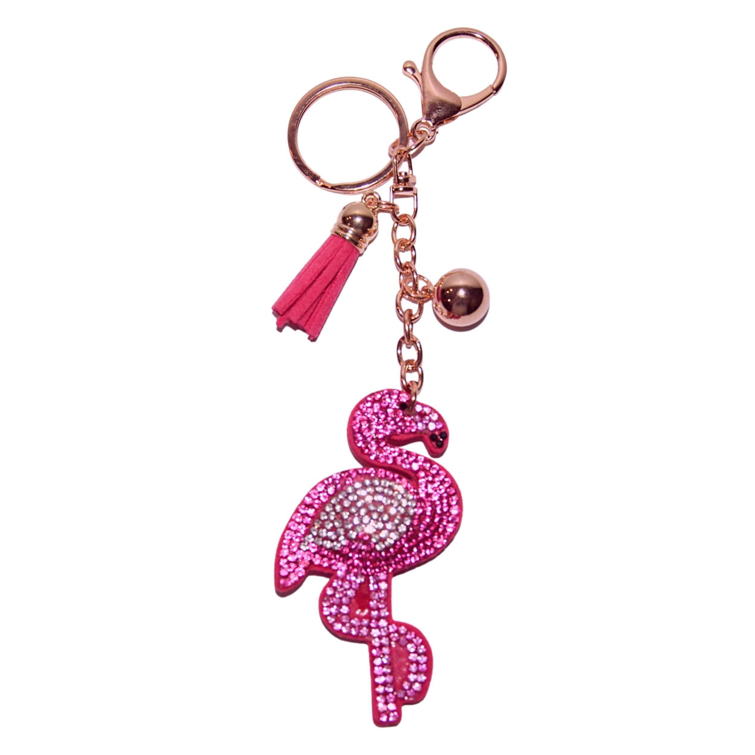 Popfizzy Women's Pink Flamingo (Gold) Bling Keychain Accessories For Rhinestone Keychain, Car Keys Keychain Charms, Cool Purse Charms For Handbags, Large