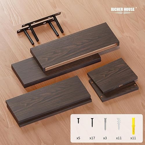 Miniatura 3 de RICHER HOUSE Juego de 3 Estantes Flotantes, Estantes de Baño Modernos con Soportes Invisibles Montados en la Pared Sobre el Inodoro, Estantes de