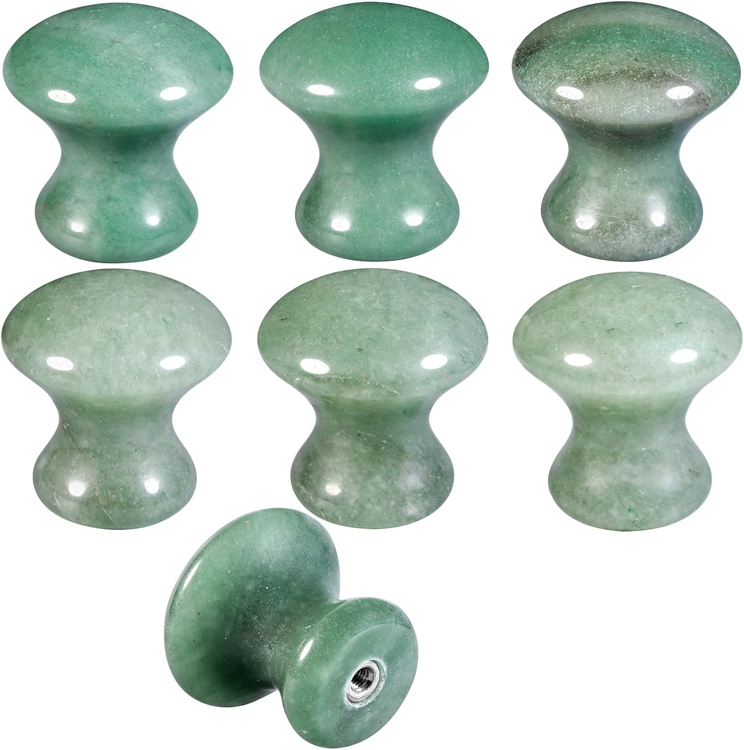 TUMBEELLUWA Pack of 2 Mushroom Shape Crystal Cabinet Knobs with Screws, Polished Stone Handles Pulls for Cupboard, Kitchen, Wardrobe, Dresser Drawer, Green Aventurine