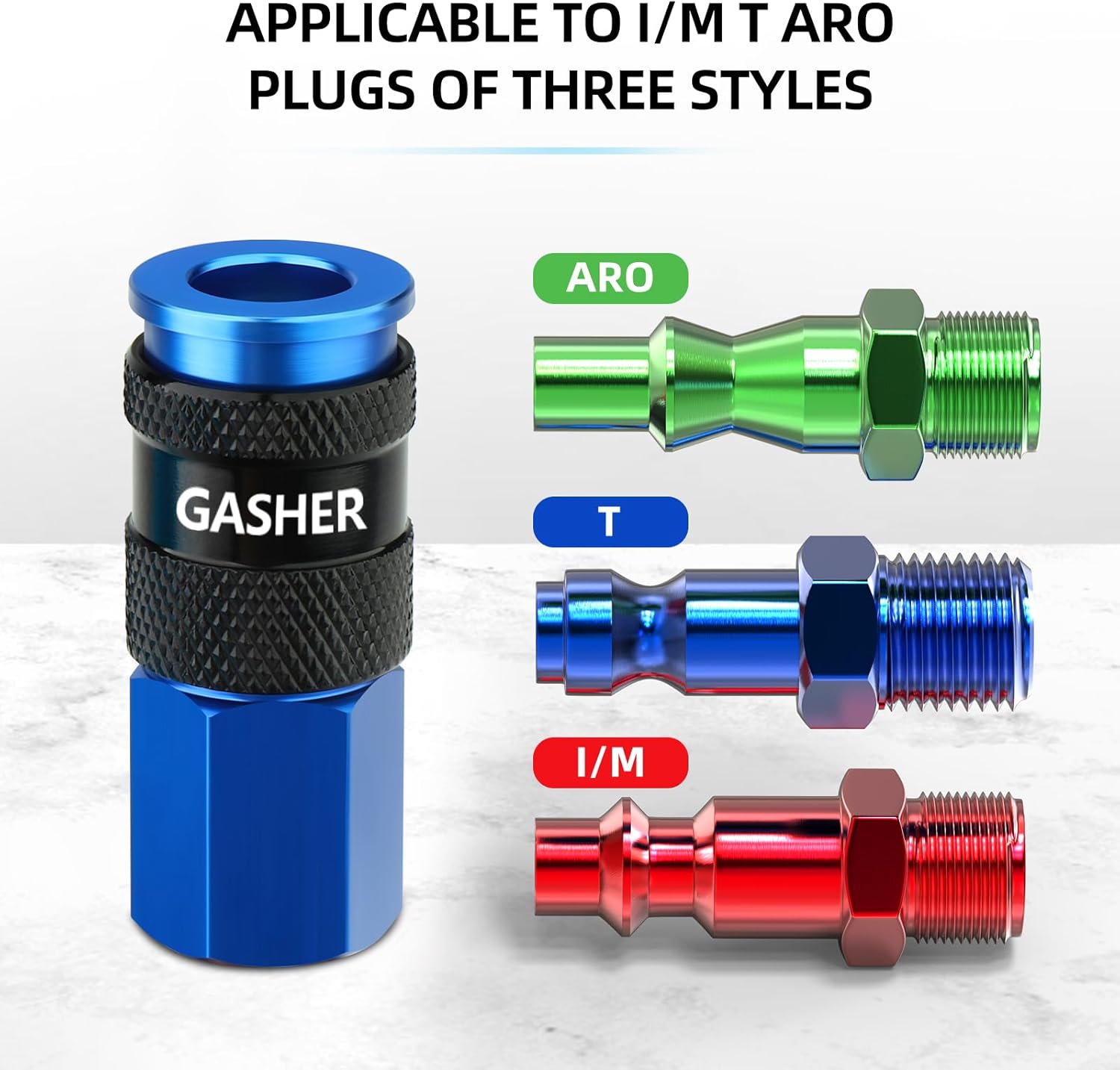 GASHER 1/4" x 25FT Black Reinforced Polyurethane Air Hose With Bend Restrictor, 1/4" AMT Universal Air Coupler, For Air Compressor