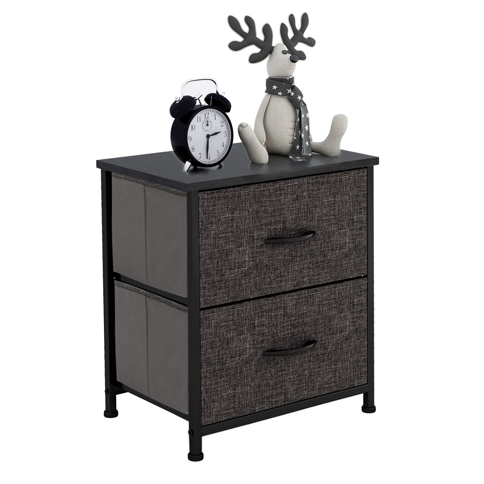 Photo 1 of *INSTRUCTIONS SHOW DIFFERENT PRODUCT* HOMOKUS Night Stand Storage Tower, End Table, Organizer Unit with 2 Drawers - Sturdy Steel Frame, Wood Top, Easy Pull Fabric Bins - Short Dresser for Bedroom, Living Room, Closets, Hallway - Dark Grey Vertical 2 Drawe