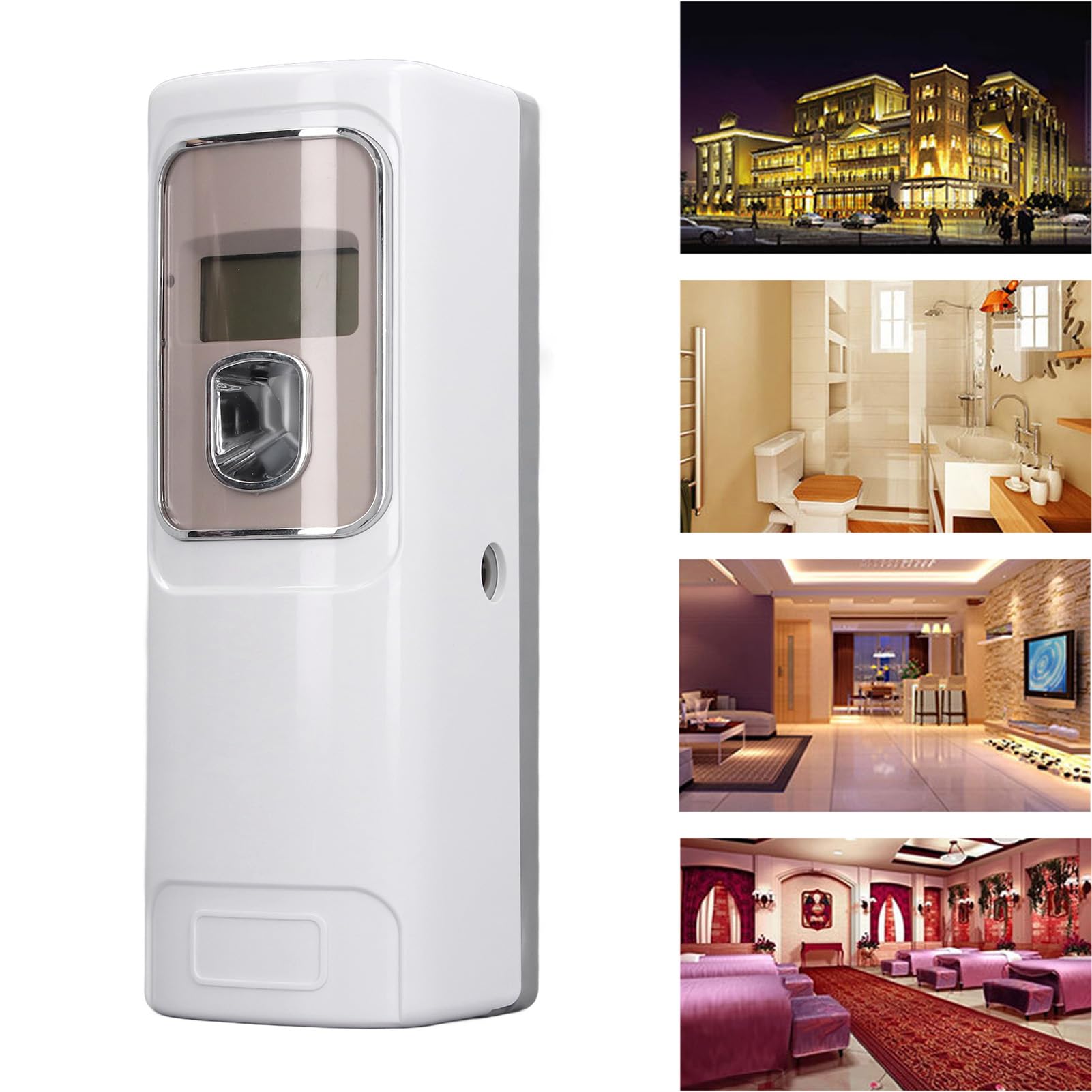 Automatyczny Odświeżacz Powietrza z Wyświetlaczem LCD i stylową głowicą natryskową, Wszechstronne Możliwości Montażu w Domu i Hotelu