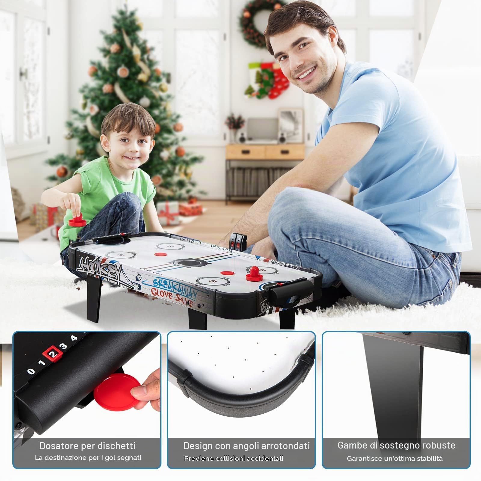 RELAX4LIFE Hockey da Tavolo ad Aria con Segnapunti LED Elettronico, 2 Dischi, 2 Impugnature e 2 Bersagli per Bambini e Adulti, 107x56x30cm