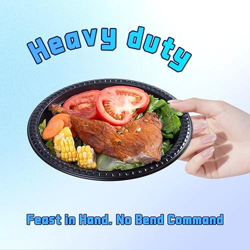 Miniatura 9 de YANGRUI Platos de plástico reutilizables, 10 pulgadas, 3 compartimentos, aptos para microondas, platos desechables de grado alimenticio, platos de