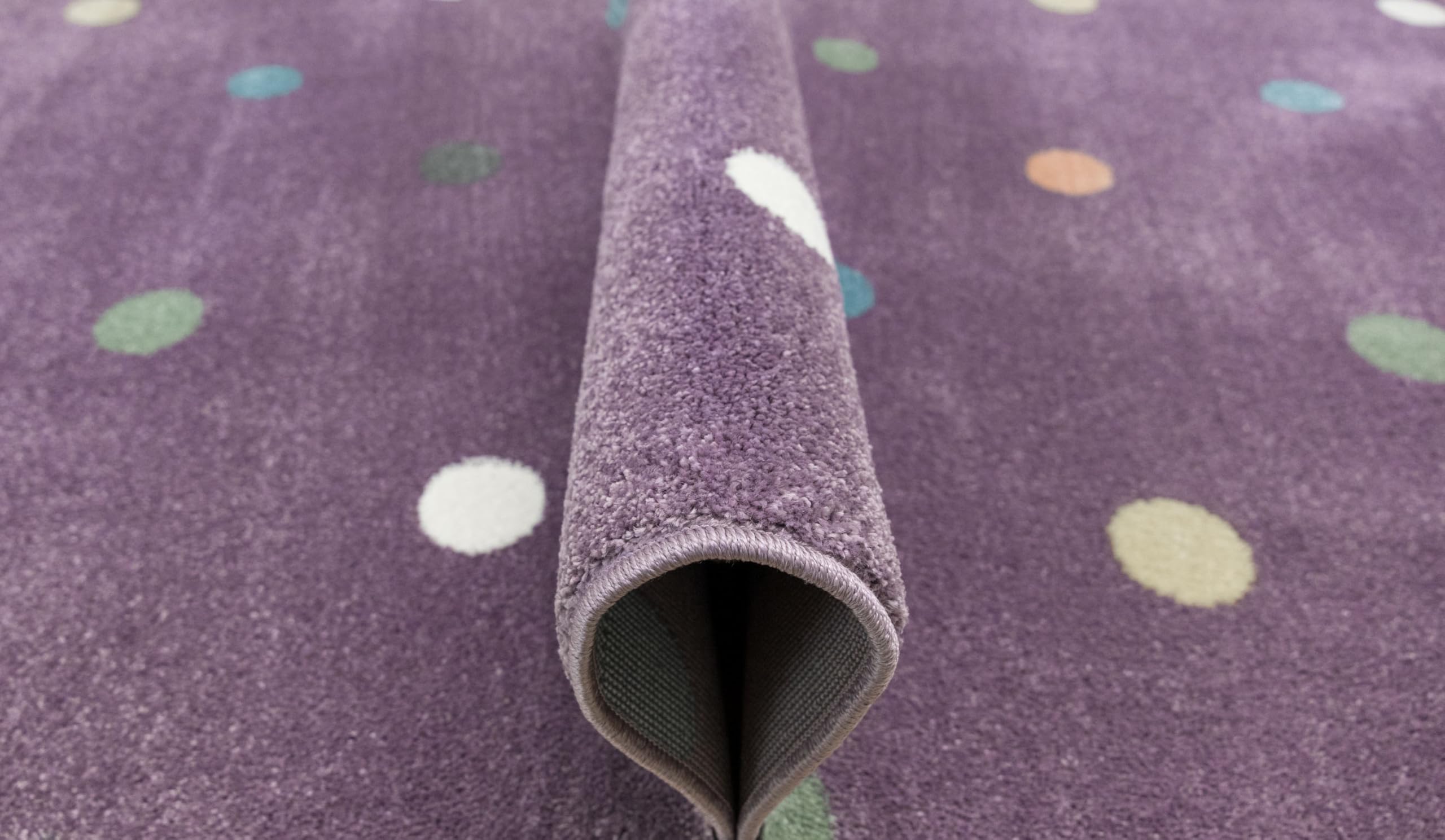 Lima rechteckig Kinder Teppich Lila 100x150 cm, Kinderzimmer Kurzflor Teppiche| Kinderteppich Mädchen| Kids Carpet |Spielteppich Kinder Babyzimmer Tepich |gepunktetes Muster |Wohnzimmer Teppich
