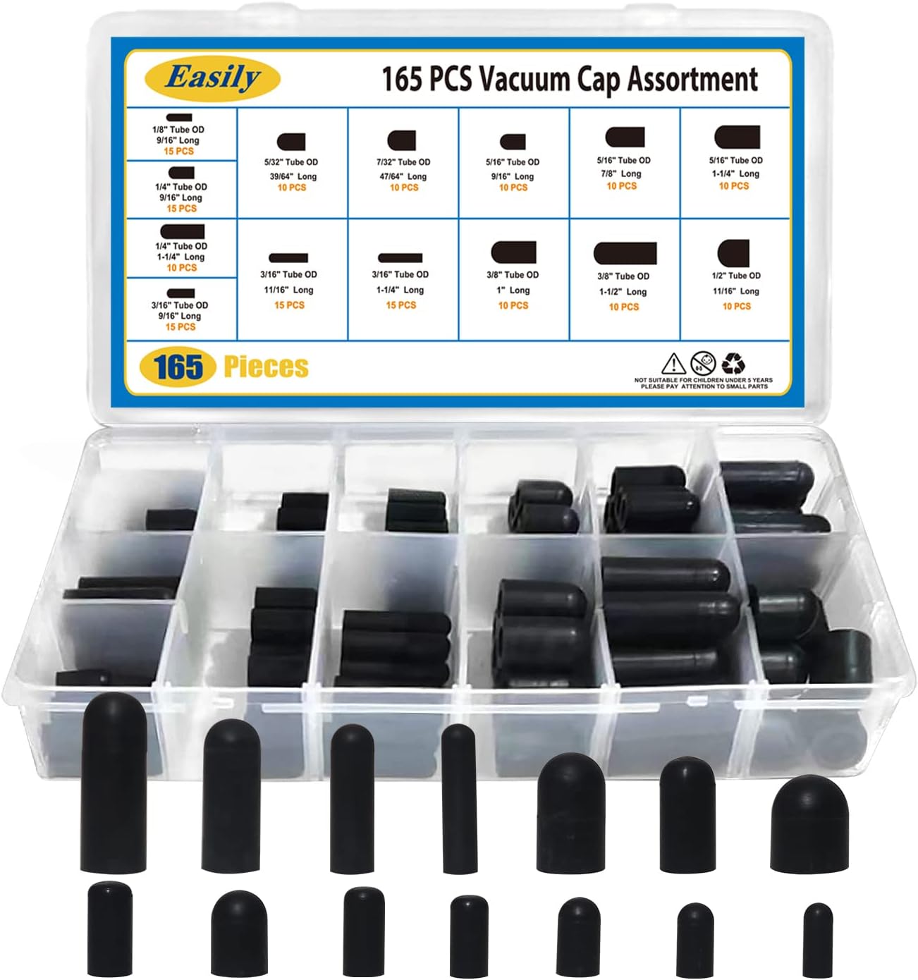 Vacuum Caps Rubber Plug Kit, 165 PCS 14 Size Assorted