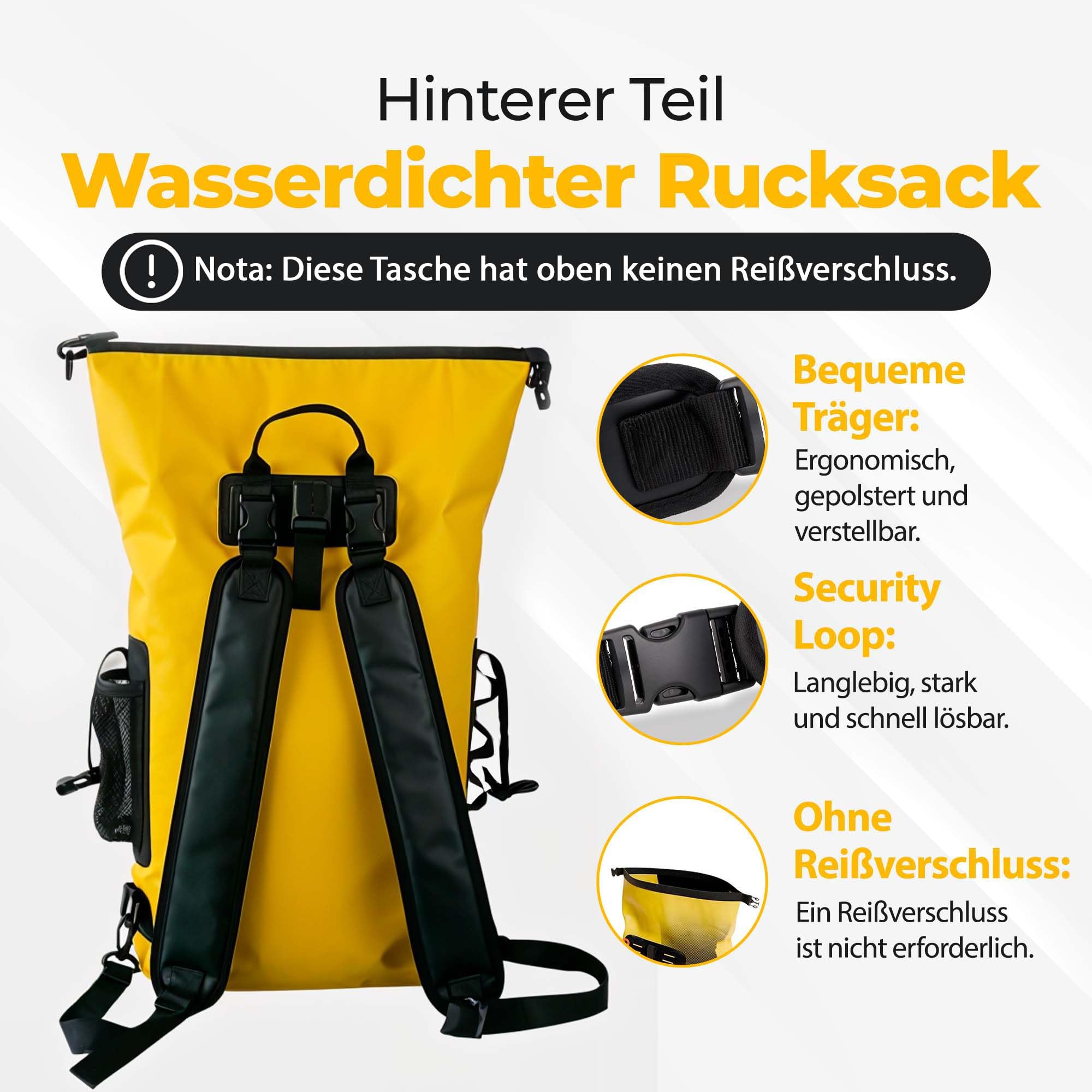 Wasserdichter Rucksack mit 25 Litern, Bequeme Trockentasche mit Außentasche für Wasserflasche, Drybag, Ideal für Wasseraktivitäten und Outdoor