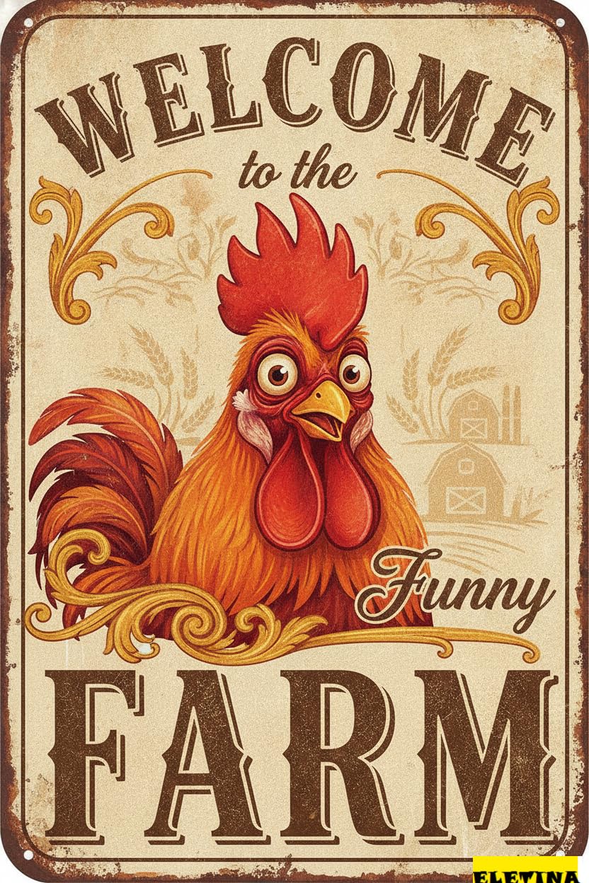 Personalized Sign for Man Cave Chicken Gifts Rooster Dcor Welcome To The Funny Farm Rustic Tin Home Farm Chicken Coop Decor 8x12 Inch (9705) Private Property Decorative