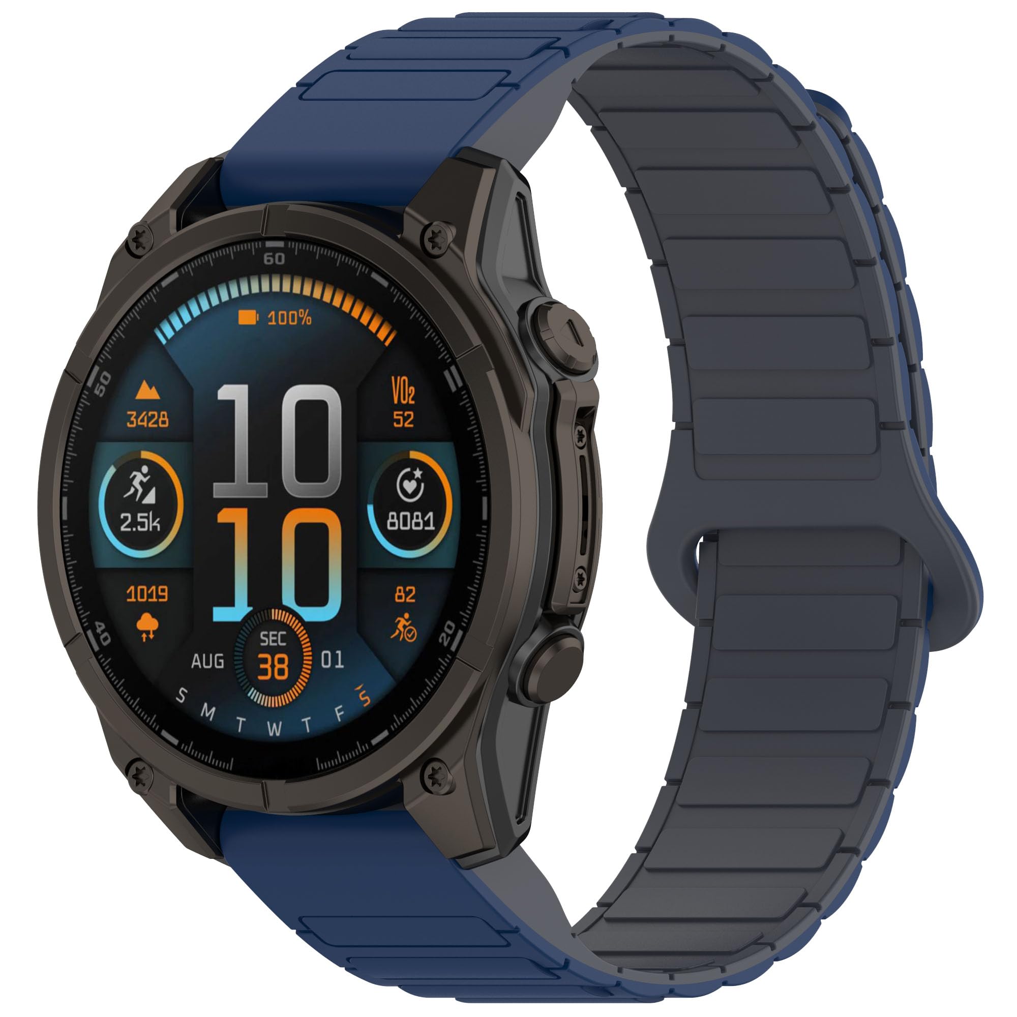 VeveXiao Rugged Magnetic Silicone Strap Compatible with Garmin Fenix 8 43mm/Fenix 7s/Fenix 5S/Fenix 6S,20mm Quick Fit Strong Magnet link Silicone Sport Replacement Strap Men Women (Blue Grey)