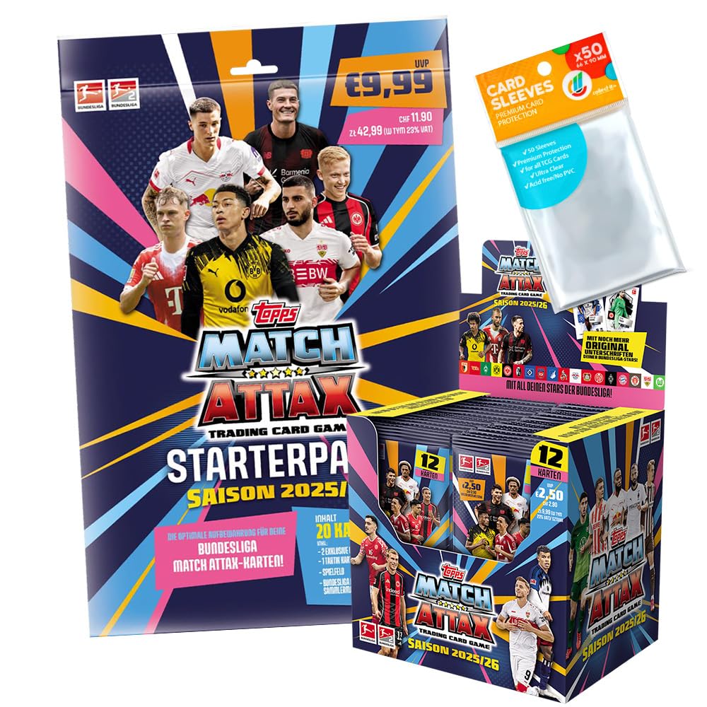 Bundle mit Topps Match Attax Bundesliga 2025/26-1 Starter + 1 Display (36 Booster) + Exklusive Collect-it Hüllen