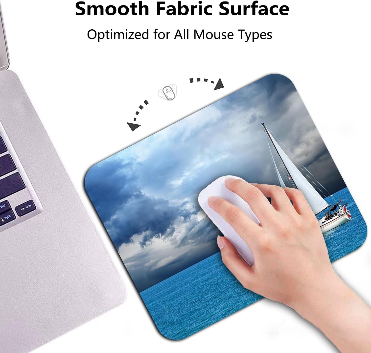 Sailboat Mouse Pad, Sailing After a Storm Blue Ocean Scene Desk Mat image 3