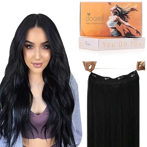 DOORES Extensiones de cabello con alambre, color negro azabache, 18 pulgadas, 3.35 oz, extensiones de cabello humano Remy, invisibles, línea