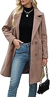 Bankeng Women's Camel Wool Blend Winter Coat - Double-Breasted Notched Lapel Mid-Long Pea Jacket Outwear