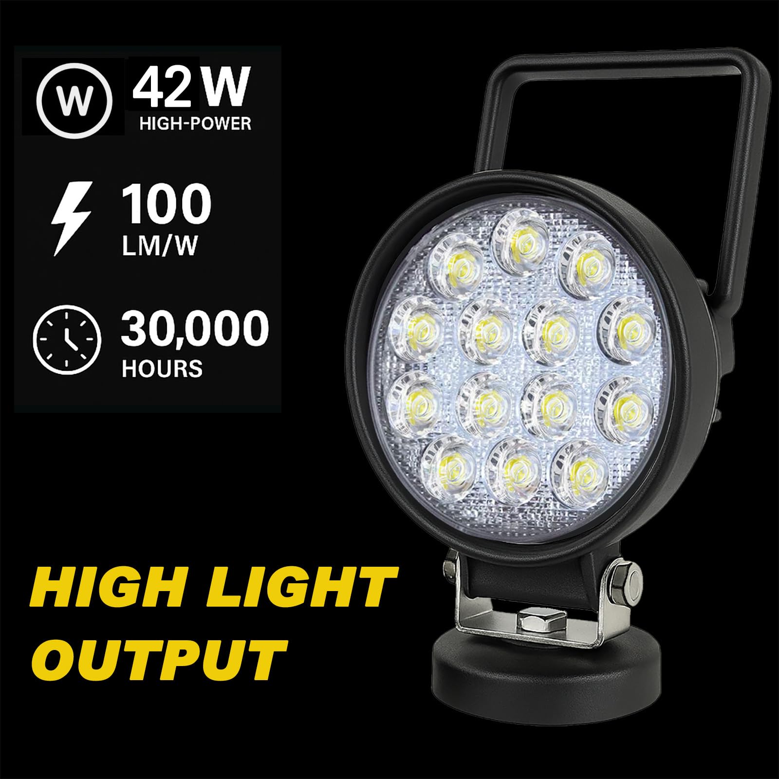 Willpower 1Pcs faro da ricerca led, 4 pollici 42w faretti led con base magnetica, Impermeabile Faro led 12v per Trattore Camion Off Road Auto SUV ATV 4x4