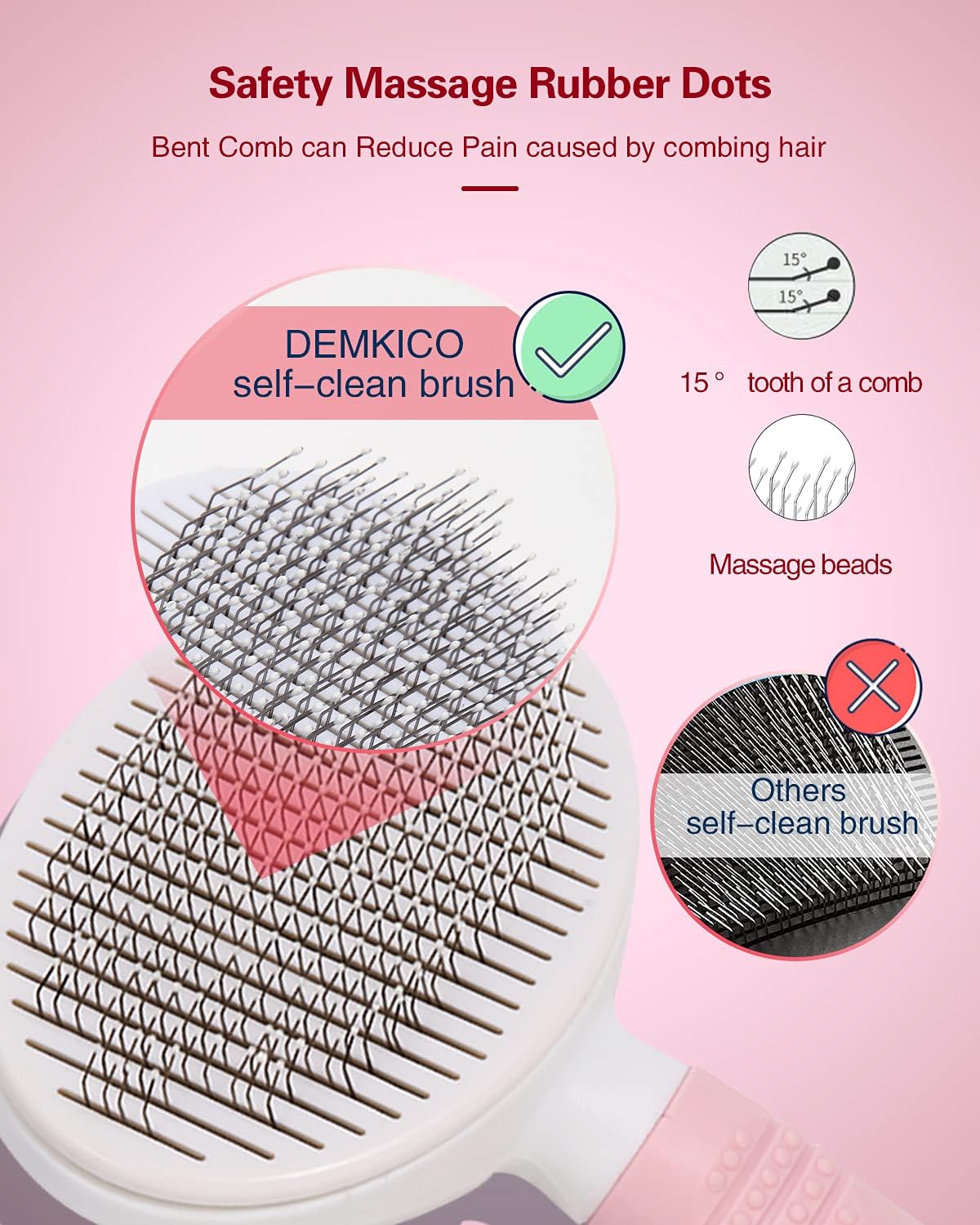 Dog Brush Cat Brush for shedding and grooming DEMKICO Cat Dog Slicker Brush Gently Removes Loose Undercoat, Mats Tangled Hair - Image 3