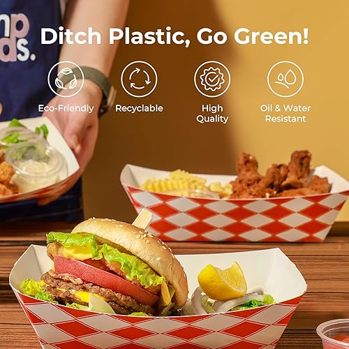 Miniatura 4 de Fit Meal Prep Paquete de 125 bandejas de papel de 5 libras para alimentos desechables de alta resistencia, barcos de alimentos desechables, para