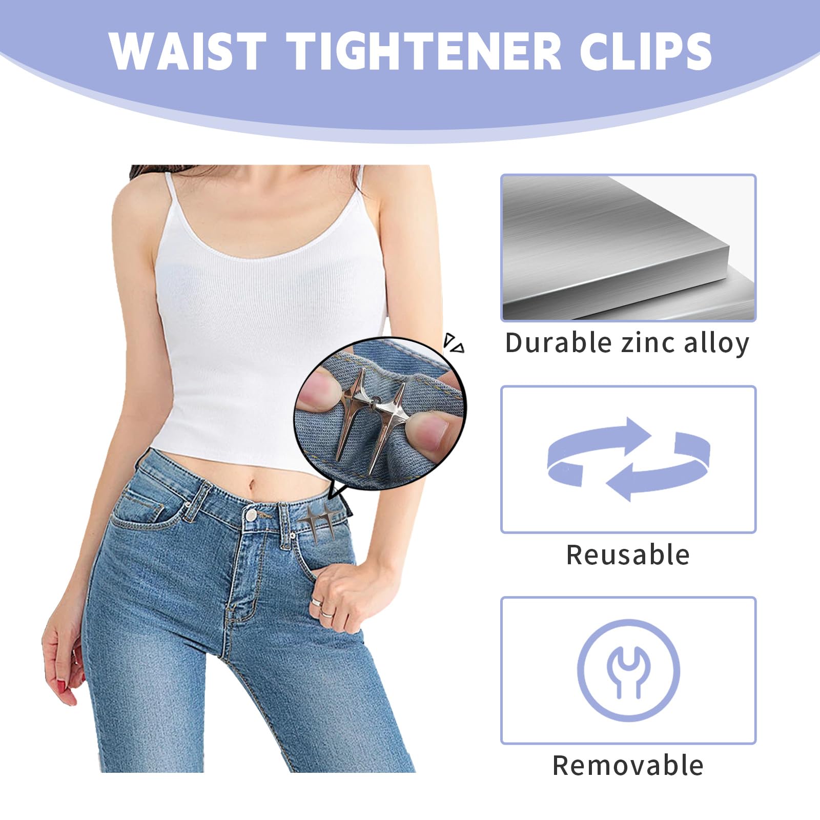 NVGVUP 6 works Star Jean Waist Tightener, No Sewing Required Pants Waist Tightener Clips, Adjustable Pant Button Tightener - Image 3