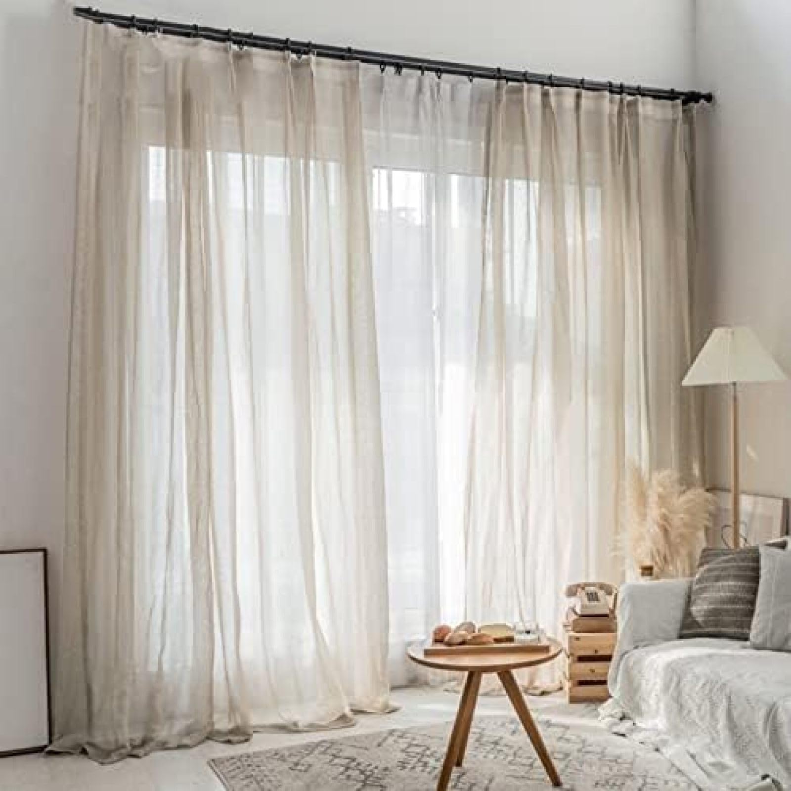 Odot Tende Semi Trasparenti per Interni, Stampa Fiore di Magnolia Tenda Voile con Tasca per Asta Tenda Filtranti Finestra 2 Pannelli Tende Camera da Letto Moderna per Soggiorno (Nero,200x270cm