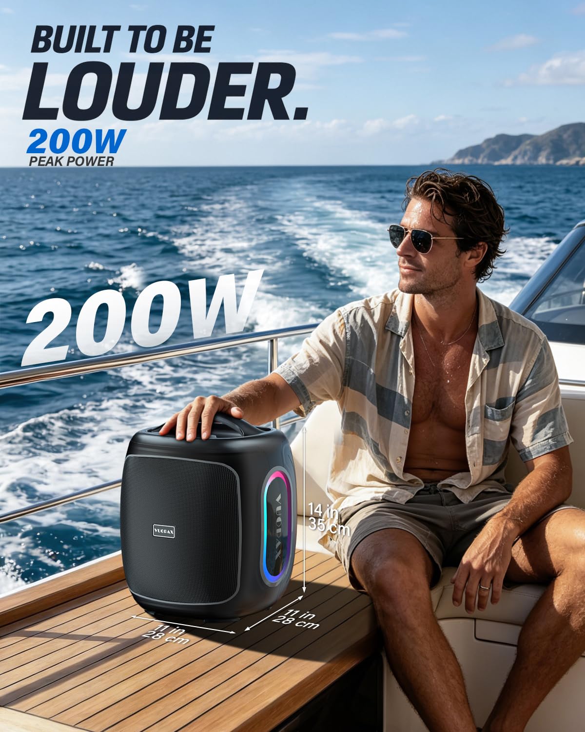 Enceinte Bluetooth Puissante 120W Crête, Grande Enceinte avec Basses Renforcées, Poignée de Transport, Autonomie 30h, Bluetooth 5.4, IP65 Étanche, TWS, RGB, pour Camping, Jardin et Fête