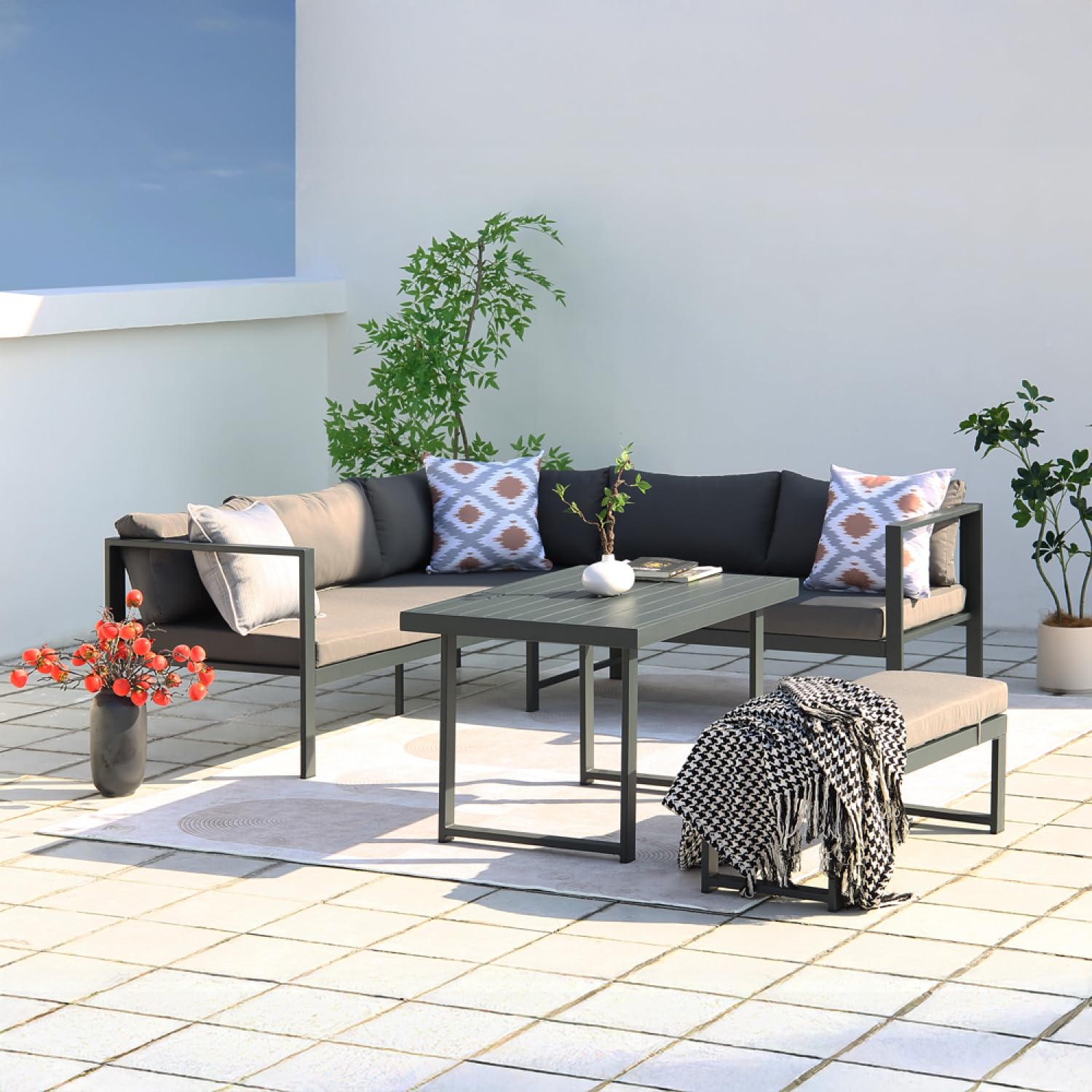 CONCEPT USINE Salon de Jardin Marbella Acier 6 Places Gris Anthracite