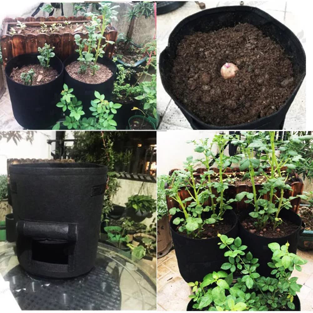 Paquete de 3 bolsas de cultivo de patatas de 15 galones de tela, macetas para cultivo de tomate, plantación de verduras, contenedor al aire libre, color negro