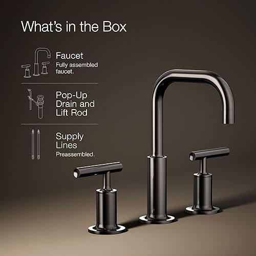 Miniatura 45 de Kohler K-14410-4-BGD Purist - Grifo para lavabo de baño con manijas de palanca baja y boquilla baja, 14406-4-BL Negro mate,Oro rosa vibrante.,Bronce