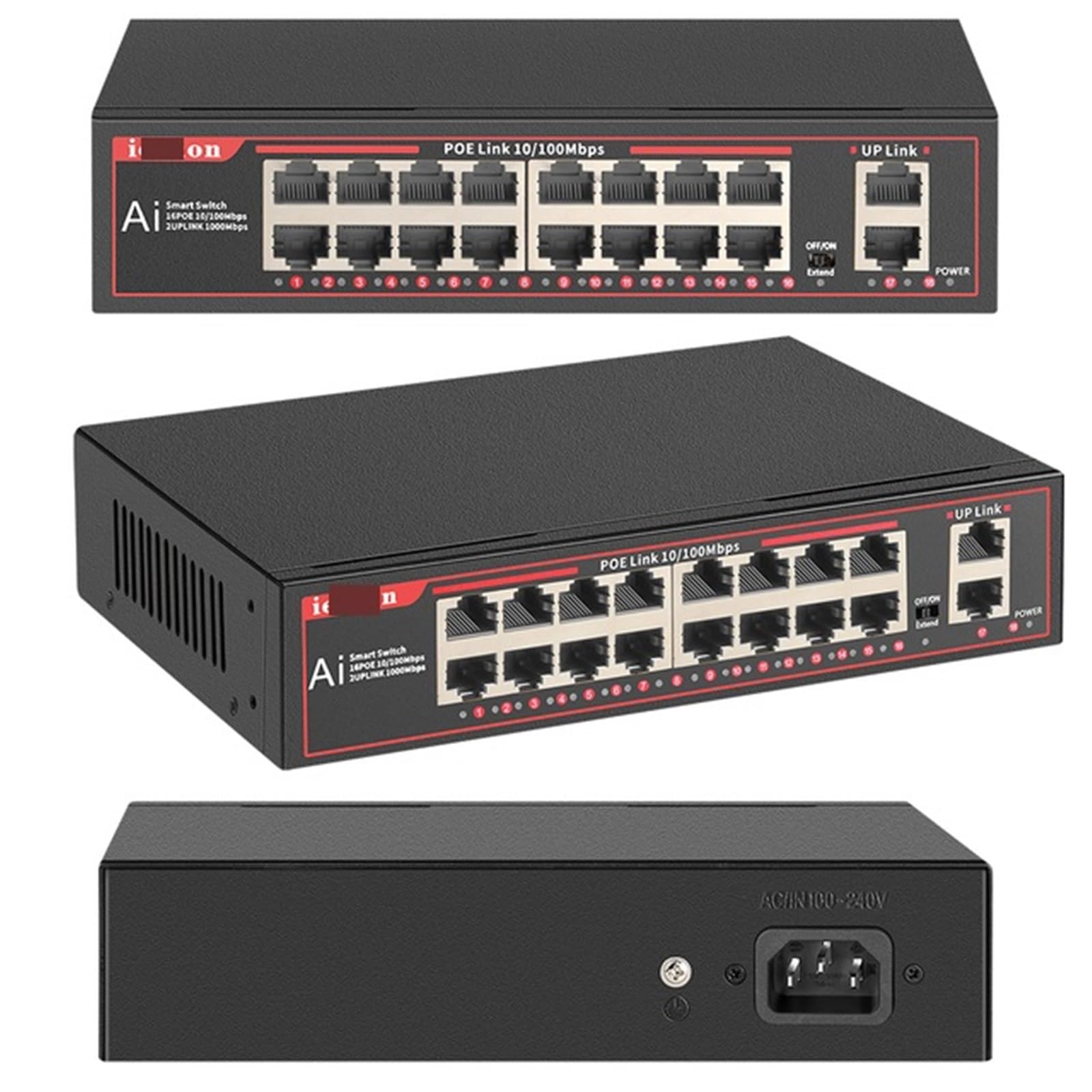 Commutateur Gigabit PoE 18 ports 100 Mbps PoE + 1000 Mbps Uplink Ethernet 802.3 af/at Commutateur réseau pour caméra IP/AP sans fil/NRV (commutateur avec prise AU)