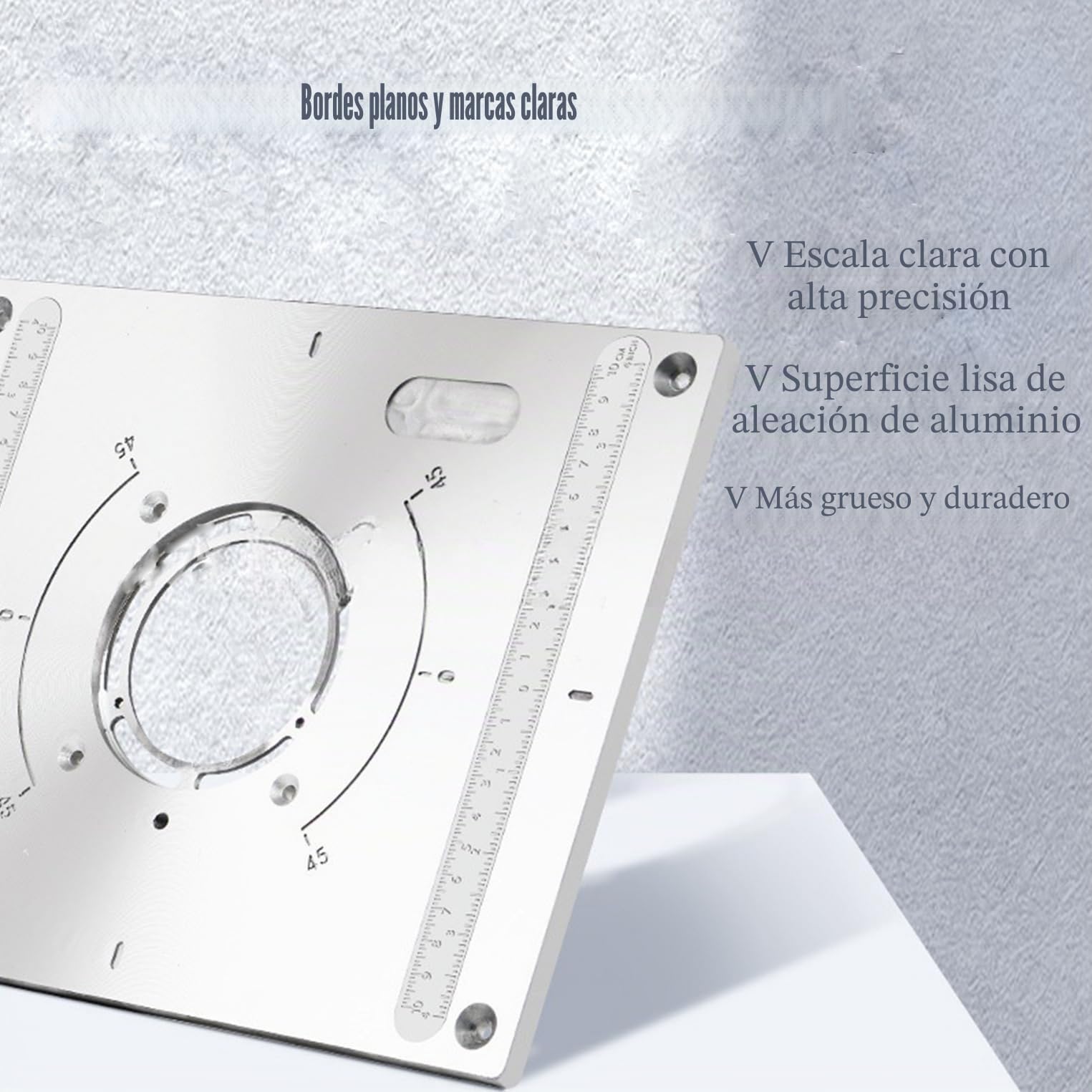 Fresadora de mesa con placa de inserción, router de aluminio, placa de inserción, con función de elevación, router, con 2 anillos y tornillos para rebajadora, trabajo de madera, 300 x 235 x 9,5 mm