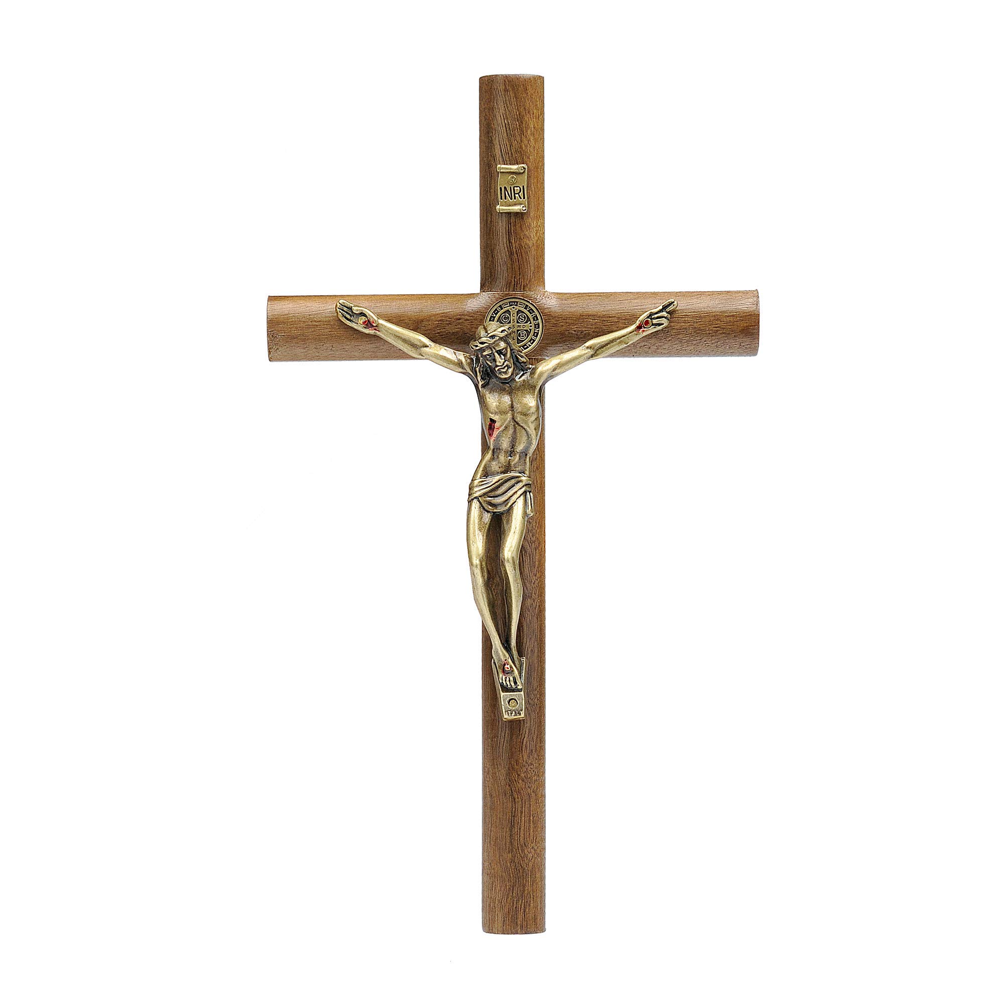 Intercession Cylindric Wall Solid Wood Cross Crucifix (Antique Gold)