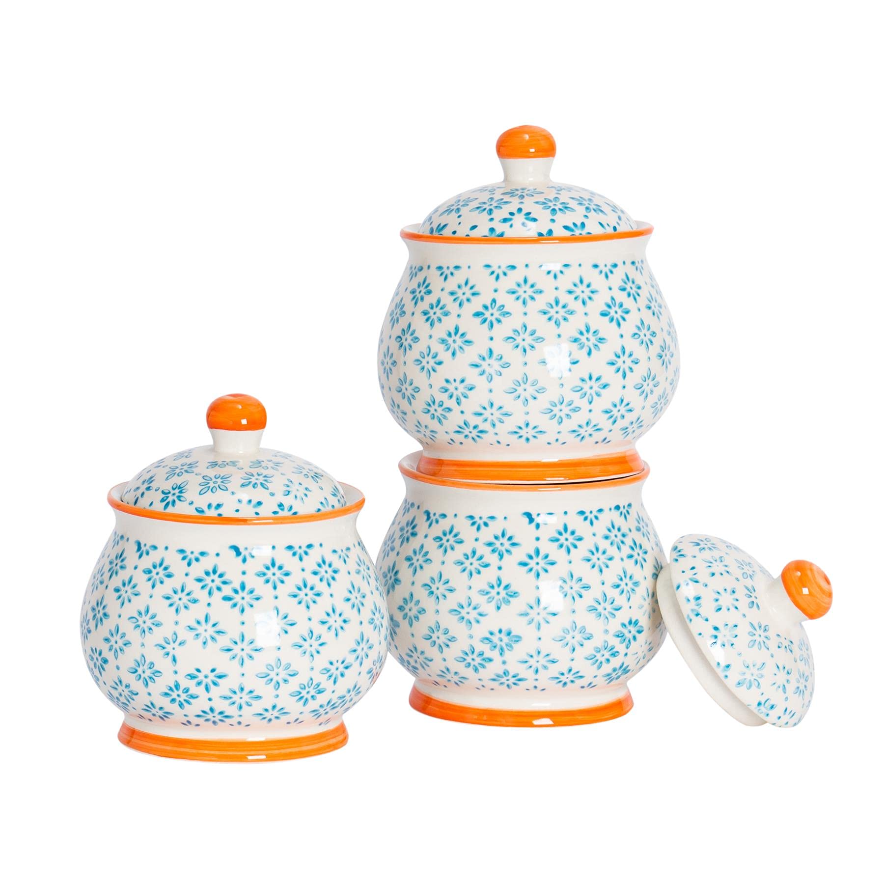 Nicola Spring Patterned Sugar Bowls with Lids, Blue, Pack of 3