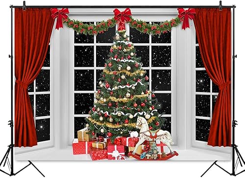 Miniatura 2 de Mocsicka Fondo de fotografía de ventana interior de Navidad, árbol de Navidad, escenario de noche estrellada, fondo fotográfico, familia, niños,