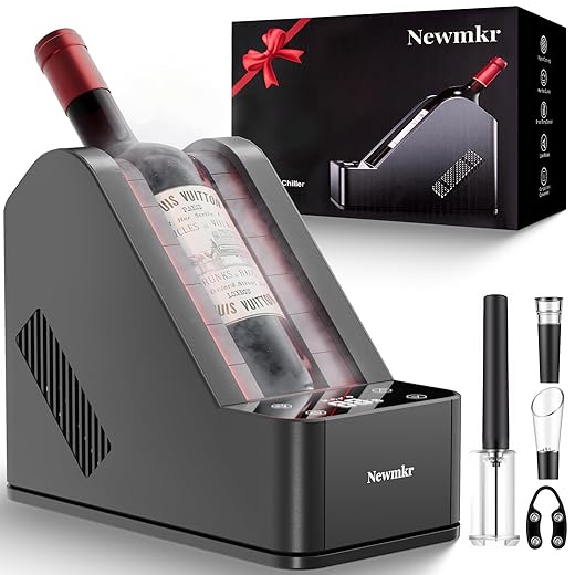 Electric Wine Chiller for Bottles–Portable Champagne Wine Cooler 12 Volt DC & 100V AC with Digital Temp Control (41°F-68°F), Keep Cold Up to 24h,Fast Cooling for Home, Patio, Yacht or RV