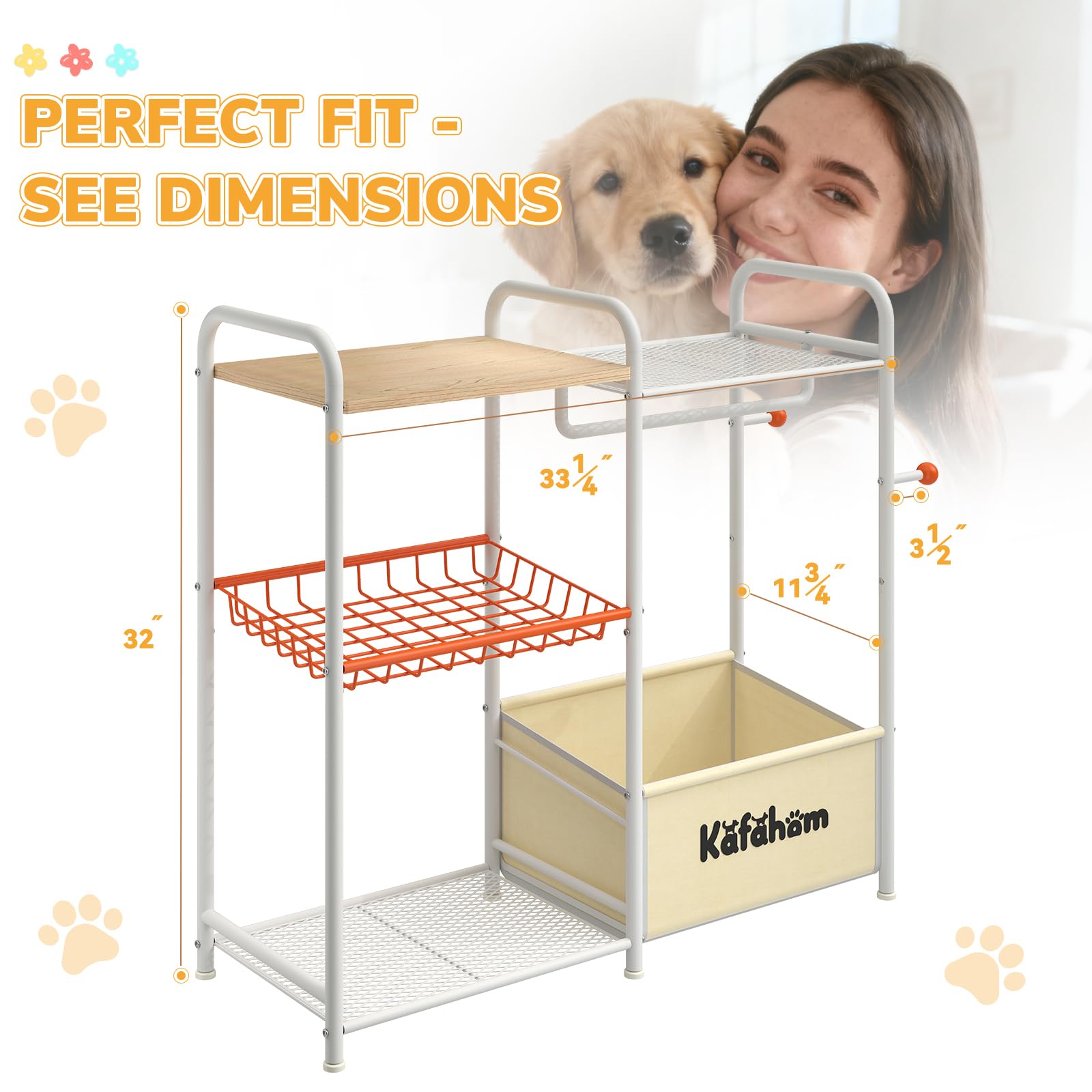KAFAHOM Cestino per giocattoli per cani e accessori per animali domestici, stazione di alimentazione multifunzionale per gatti con organizer per lattine e postazione per animali domestici, grande